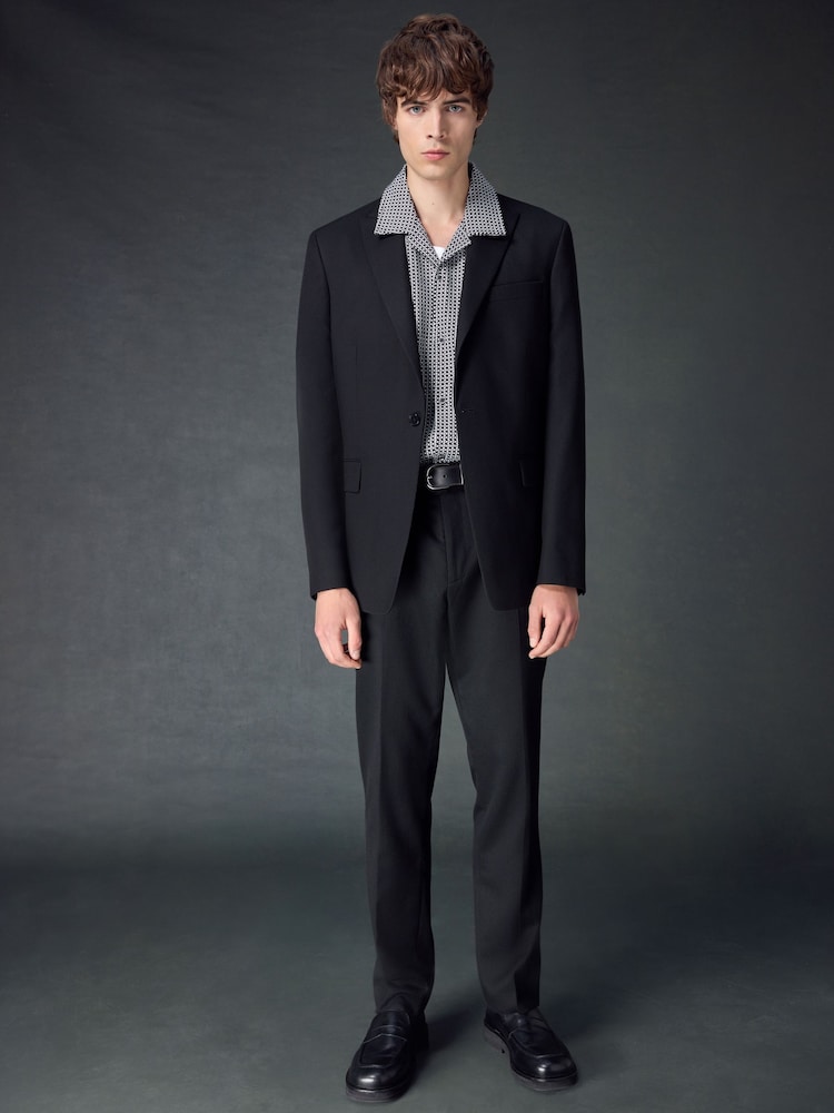 Black Slim Fit Textured Stripe Suit Jacket - Image 2 of 10