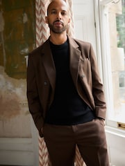 Rdzawy brąz - Double Breasted Twill Relaxed Fit Suit Jacket - Image 3 of 12