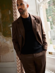 Rdzawy brąz - Double Breasted Twill Relaxed Fit Suit Jacket - Image 4 of 12