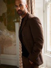Rdzawy brąz - Double Breasted Twill Relaxed Fit Suit Jacket - Image 5 of 12
