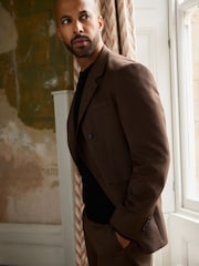 Rdzawy brąz - Double Breasted Twill Relaxed Fit Suit Jacket - Image 6 of 12