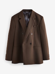 Rdzawy brąz - Double Breasted Twill Relaxed Fit Suit Jacket - Image 7 of 12