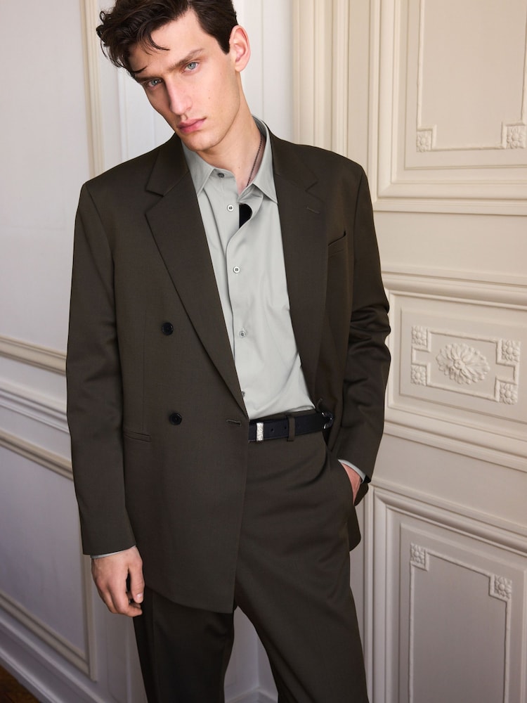 zelena - z dvovrstnim/dvorednim zapenjanjem Twill Relaxed Fit moška obleka jakna; suknjič - Slika 1 iz 11