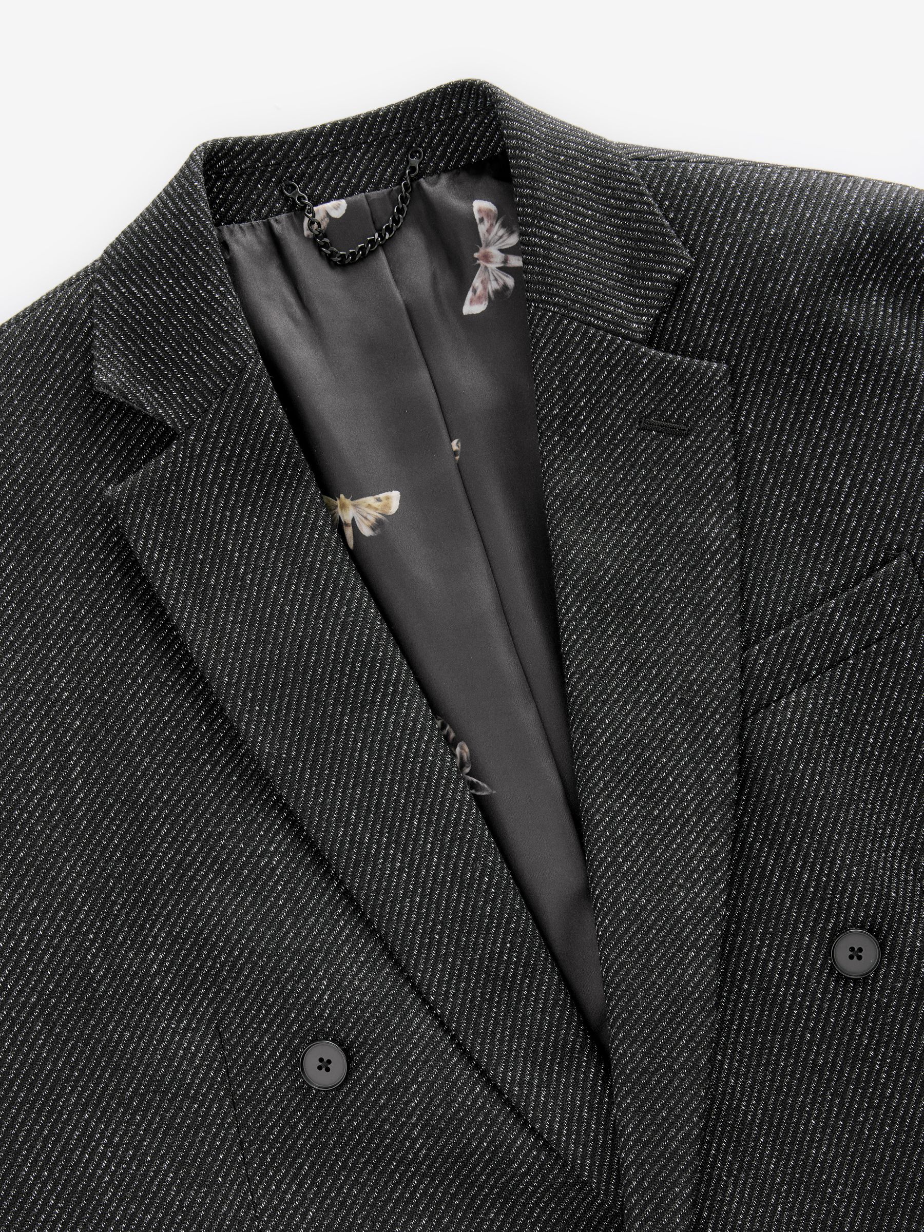 Linen Pinstripe Double Breasted Peak Lapel Suit Jacket