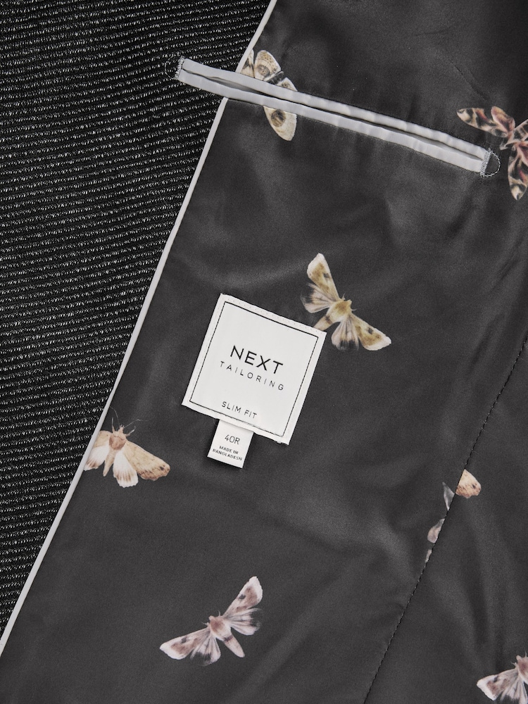 Black Textured Double Breasted Suit Jacket - Image 12 of 13