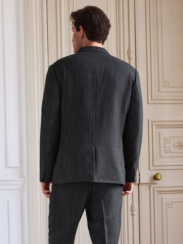 Black Textured Double Breasted Suit Jacket - Image 5 of 13