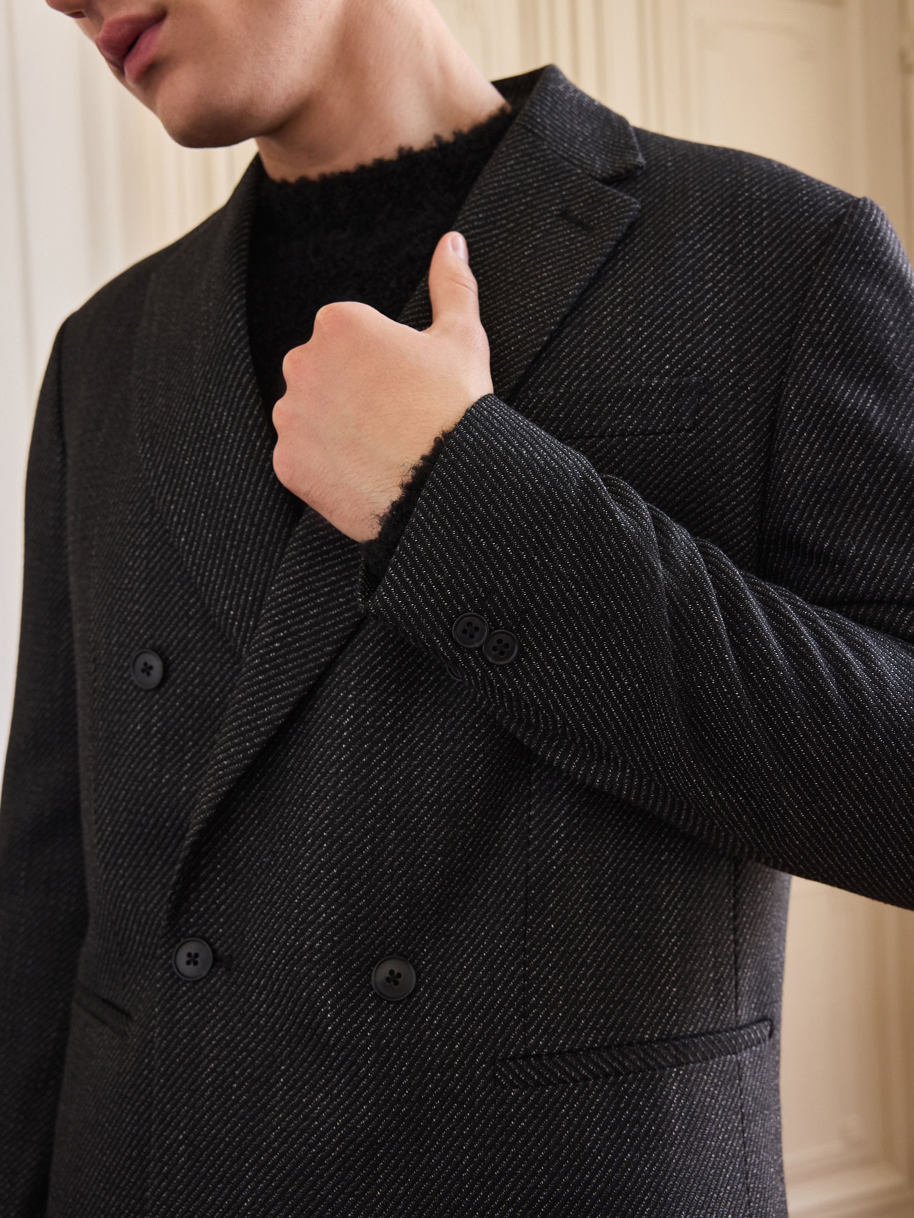 Buy Black Textured Double Breasted Suit Jacket from Next Luxembourg