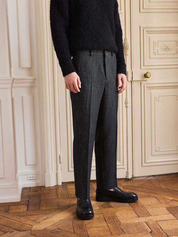 Black Textured Suit Trousers - Image 1 of 9