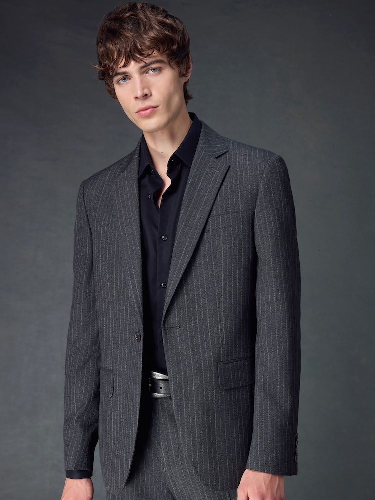 Charcoal Grey Stripe Suit Jacket - Image 4 of 5