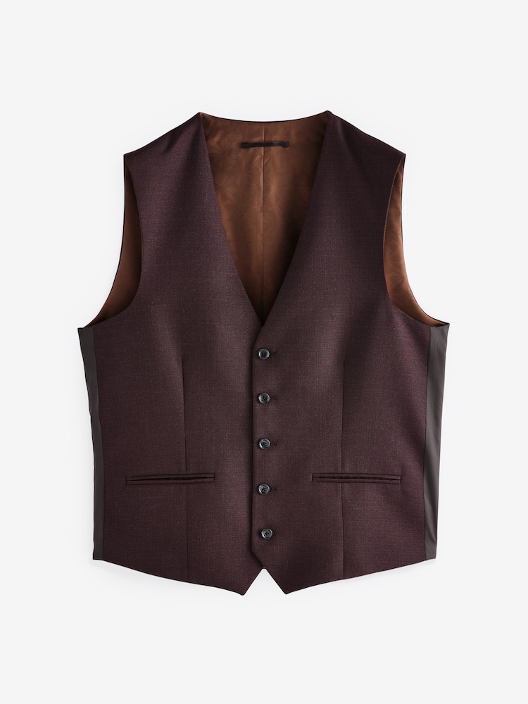 Red Textured Wool Suit: Waistcoat - Image 5 of 9