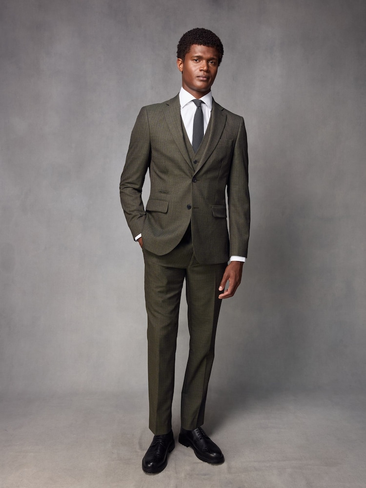 Green Textured Wool Suit: Waistcoat - Image 2 of 9