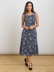 Gina Bacconi Blue Octavia Chiffon Floral Midi Dress - Image 1 of 5