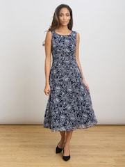 Gina Bacconi Blue Octavia Chiffon Floral Midi Dress - Image 3 of 5