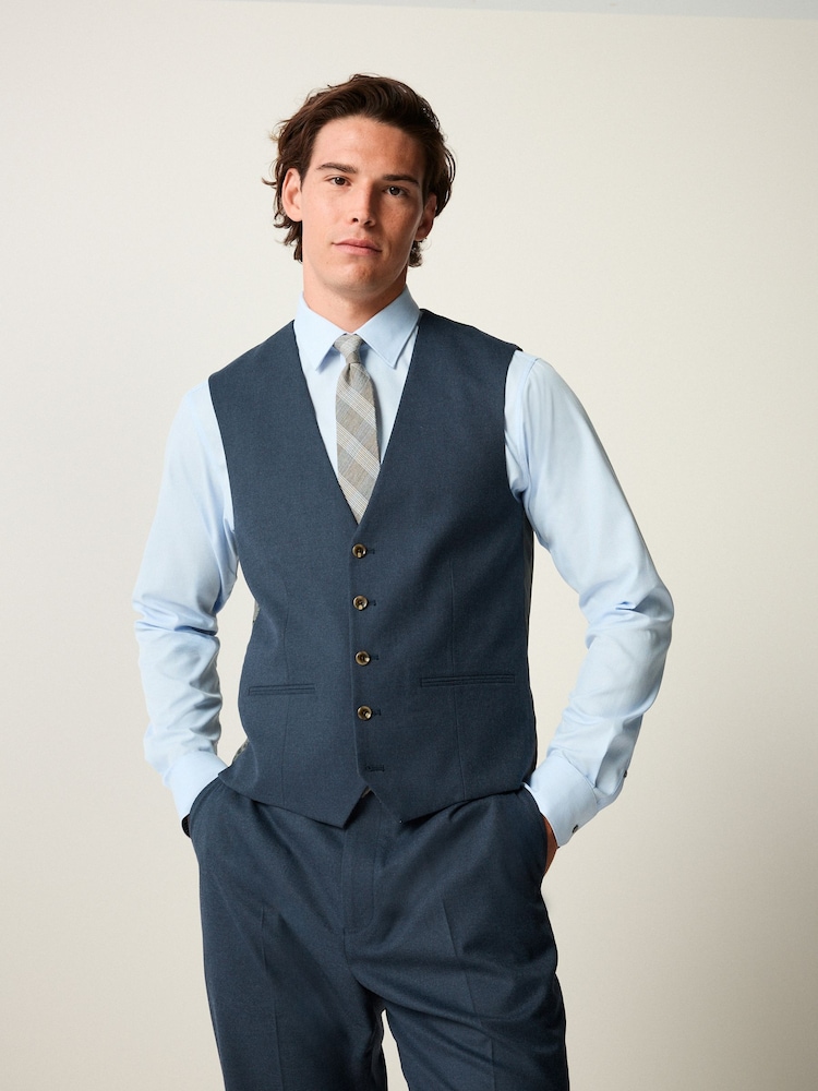 Blue Slim Fit Textured Flannel Suit Waistcoat - Image 1 of 7