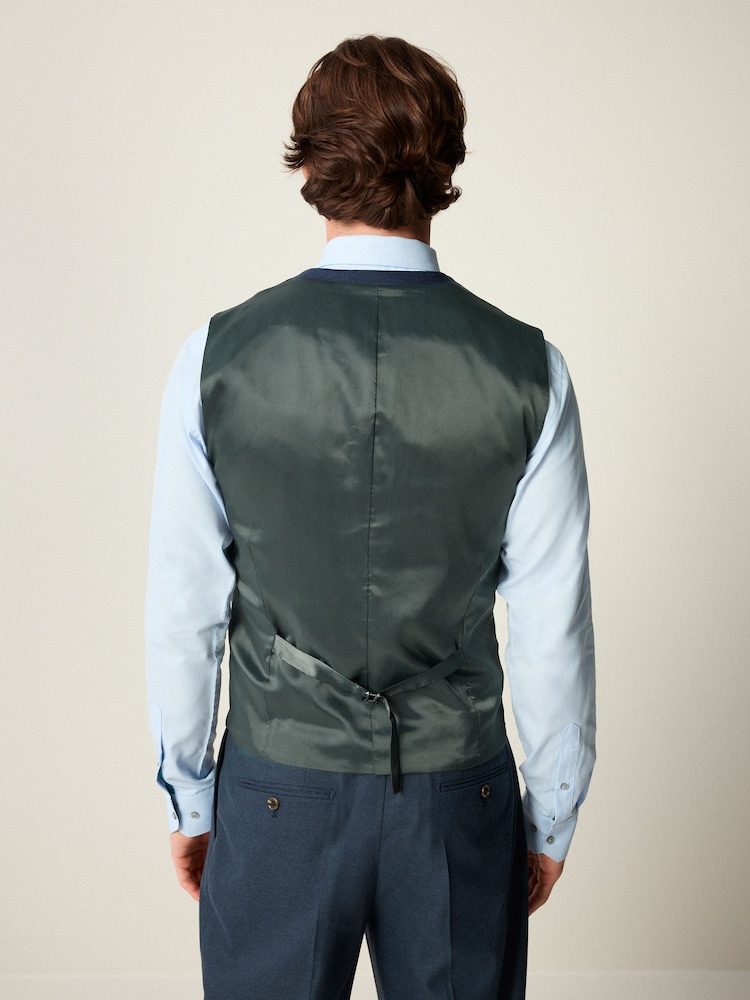 Blue Slim Fit Textured Flannel Suit Waistcoat - Image 8 of 8 Blue Slim Fit Textured Flannel Suit Waistcoat - Image 8 of 8
