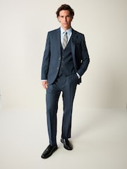 Blue Slim Fit Textured Flannel Suit Waistcoat - Image 2 of 7