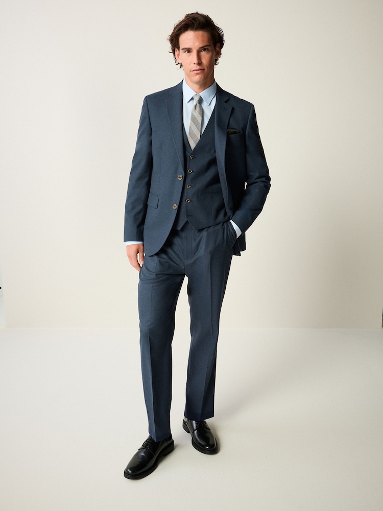 Blue Slim Fit Textured Flannel Suit Waistcoat - Image 2 of 7