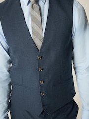 Blue Slim Fit Textured Flannel Suit Waistcoat - Image 3 of 7