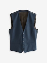 Blue Slim Fit Textured Flannel Suit Waistcoat - Image 5 of 7