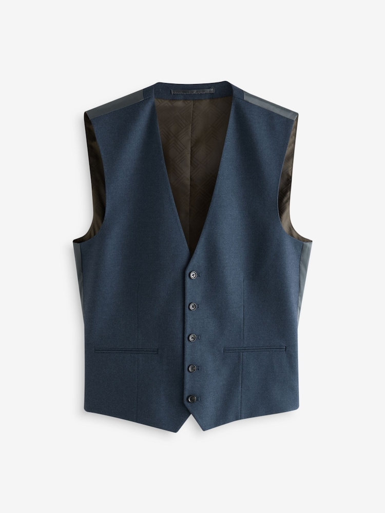 Bleu - Coupe ajustée Gilet de costume en flanelle texturée - Image 5 of 7