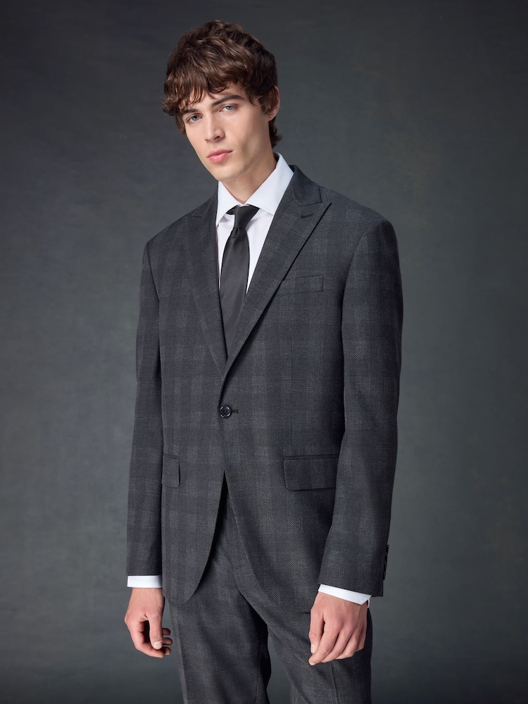 Charcoal Grey Slim Fit Check Suit Jacket - Image 1 of 1 Charcoal Grey Slim Fit Check Suit Jacket - Image 1 of 1