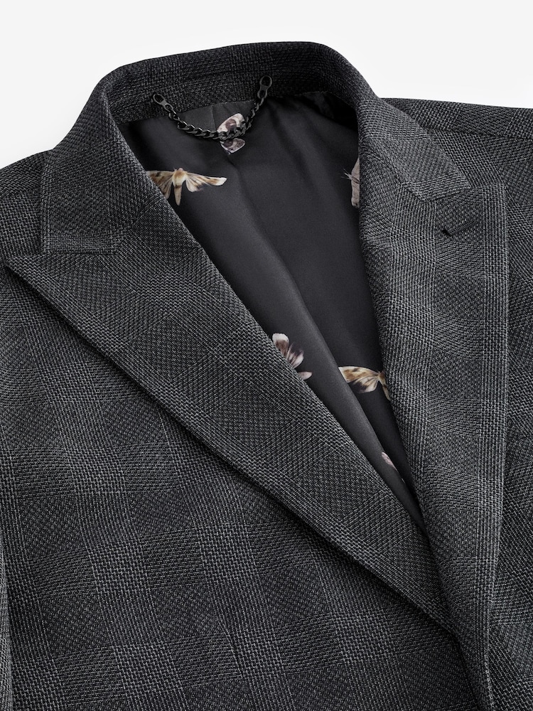 Gris de charbon de bois - Veste de costume slim à carreaux - Image 4 of 7