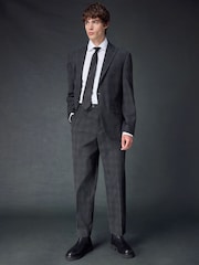 Charcoal Grey Slim Fit Check Suit Trousers - Image 2 of 9