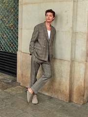Neutral Relaxed Fit Jacquard Check Suit Trousers - Image 1 of 5