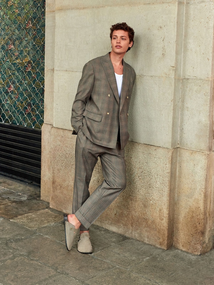 Neutral Relaxed Fit Jacquard Check Suit Trousers - Image 1 of 5