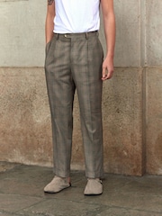 Neutral Relaxed Fit Jacquard Check Suit Trousers - Image 2 of 5
