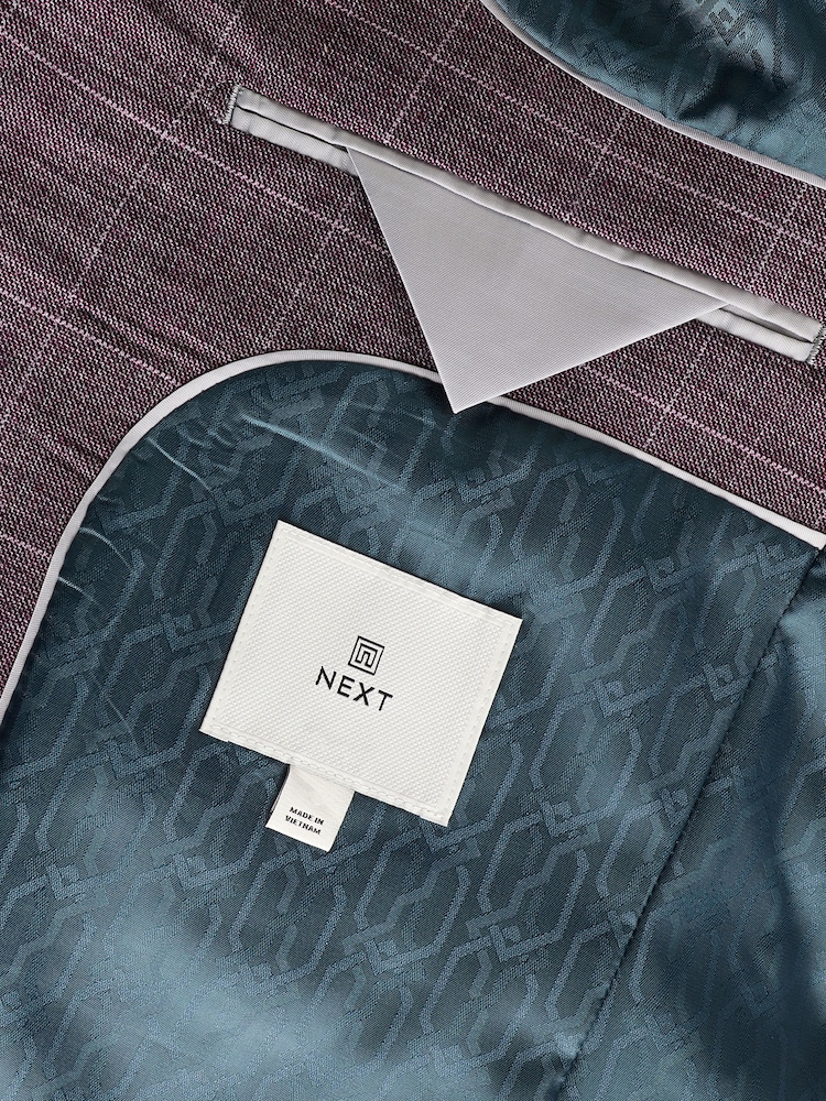 Pink Slim Fit Check Suit Jacket - Image 11 of 11