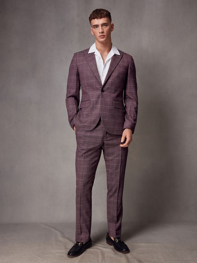 Pink Slim Fit Check Suit Jacket - Image 2 of 11