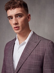 Pink Slim Fit Check Suit Jacket - Image 4 of 11