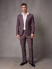 Pink Slim Fit Check Suit Trousers - Image 2 of 9