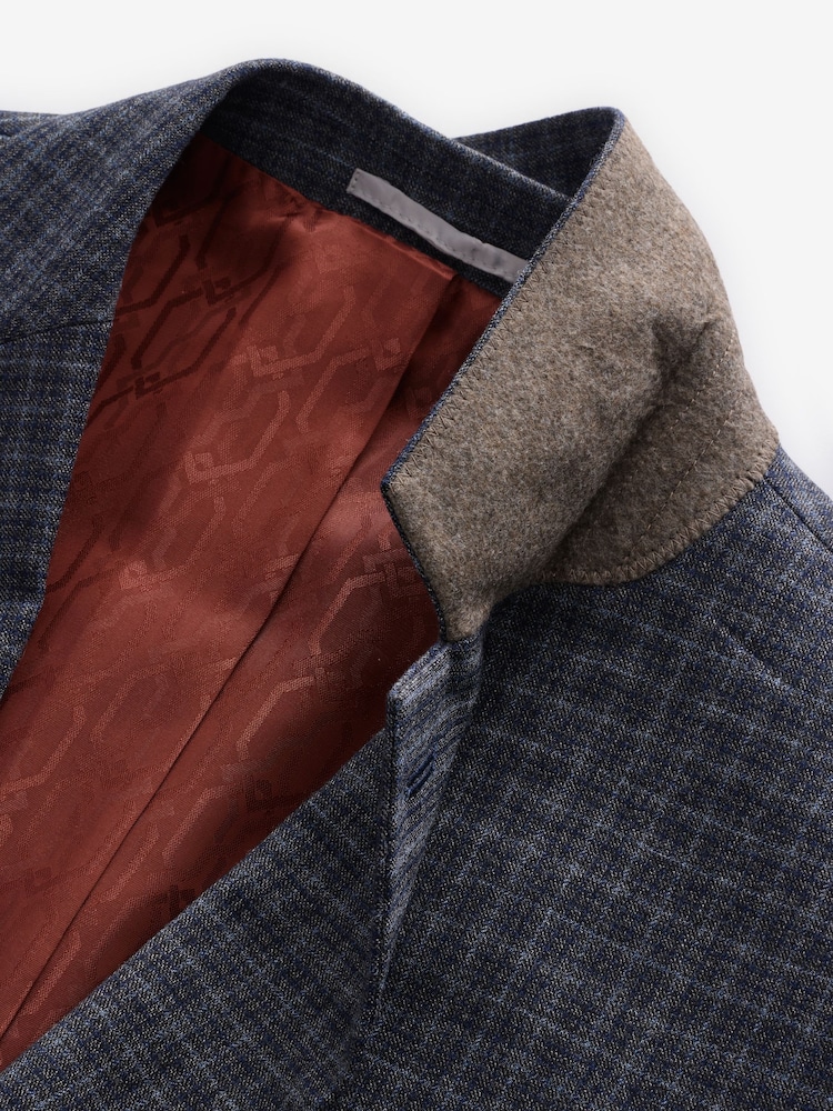 Navy Blue Textured Micro Check Suit Jacket - Image 11 of 11