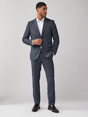 Navy Blue Textured Micro Check Suit Jacket - Image 2 of 11