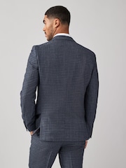Navy Blue Textured Micro Check Suit Jacket - Image 3 of 11