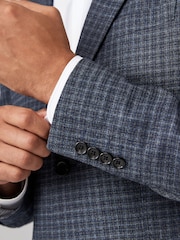 Navy Blue Textured Micro Check Suit Jacket - Image 5 of 11