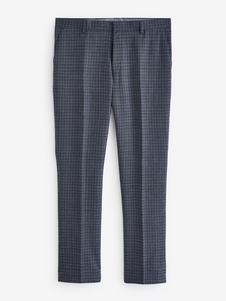 Navy Blue Textured Micro Check Suit Trousers - Image 1 of 4 Navy Blue Textured Micro Check Suit Trousers - Image 1 of 4