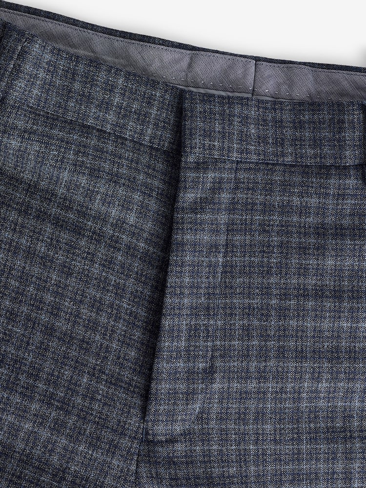 Navy Blue Textured Micro Check Suit Trousers - Image 2 of 4
