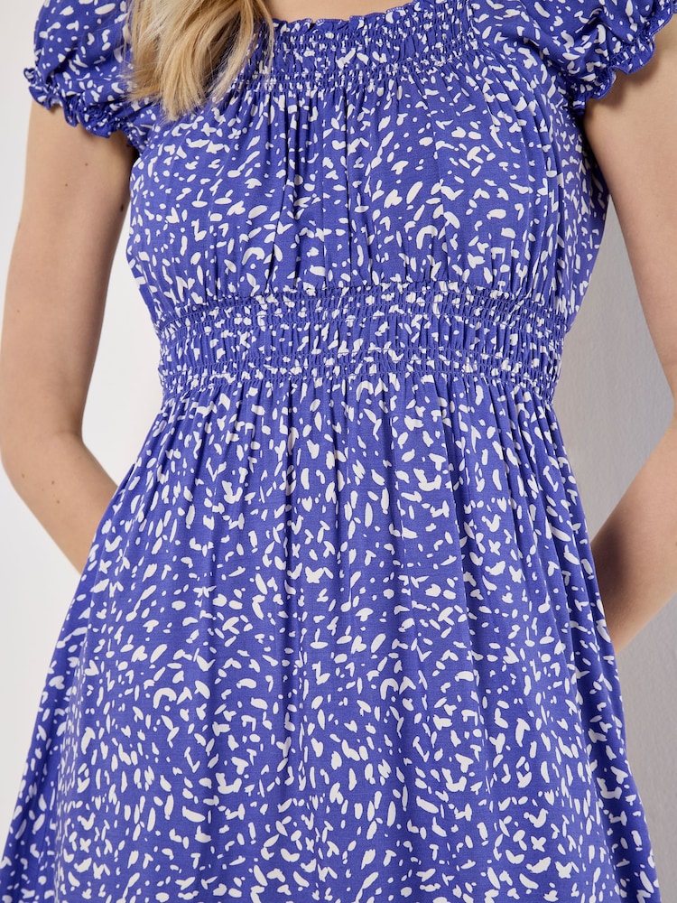 Apricot Purple Brush Spot Milkmaid Midi Dress - Image 1 of 4 Apricot Purple Brush Spot Milkmaid Midi Dress - Image 1 of 4