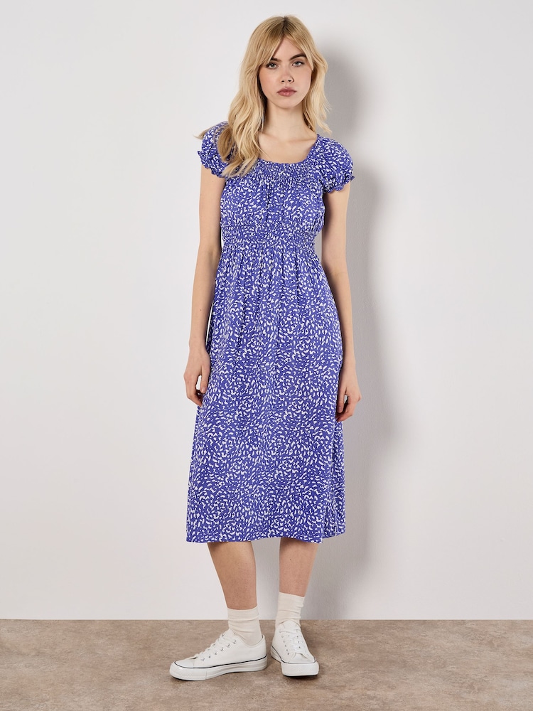 Apricot Purple Brush Spot Milkmaid Midi Dress - Image 4 of 4 Apricot Purple Brush Spot Milkmaid Midi Dress - Image 4 of 4