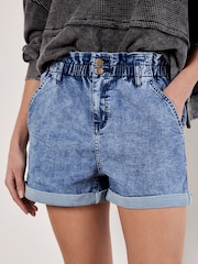 Apricot Blue Ruched Denim Rolled Hem Shorts - Image 2 of 5