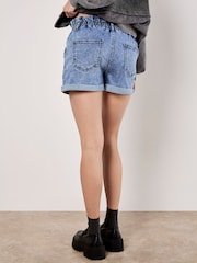 Apricot Blue Ruched Denim Rolled Hem Shorts - Image 4 of 5