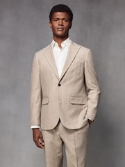 Neutral Wool Blend Herringbone Suit Jacket - Image 1 of 9