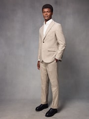 Neutral Wool Blend Herringbone Suit Jacket - Image 2 of 9