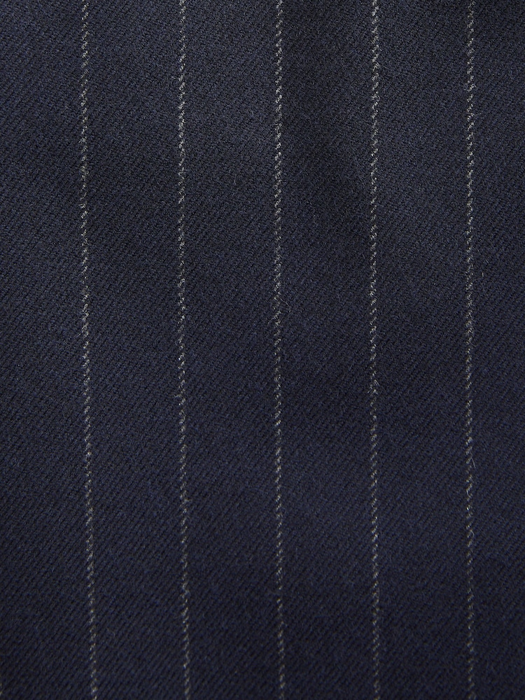 Navy Blue Slim Fit Flannel Stripe Suit Jacket - Image 11 of 11