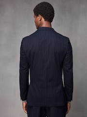 Navy Blue Slim Fit Flannel Stripe Suit Jacket - Image 3 of 11