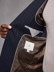 Navy Blue Slim Fit Flannel Stripe Suit Jacket - Image 5 of 11