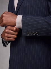 Navy Blue Slim Fit Flannel Stripe Suit Jacket - Image 6 of 11